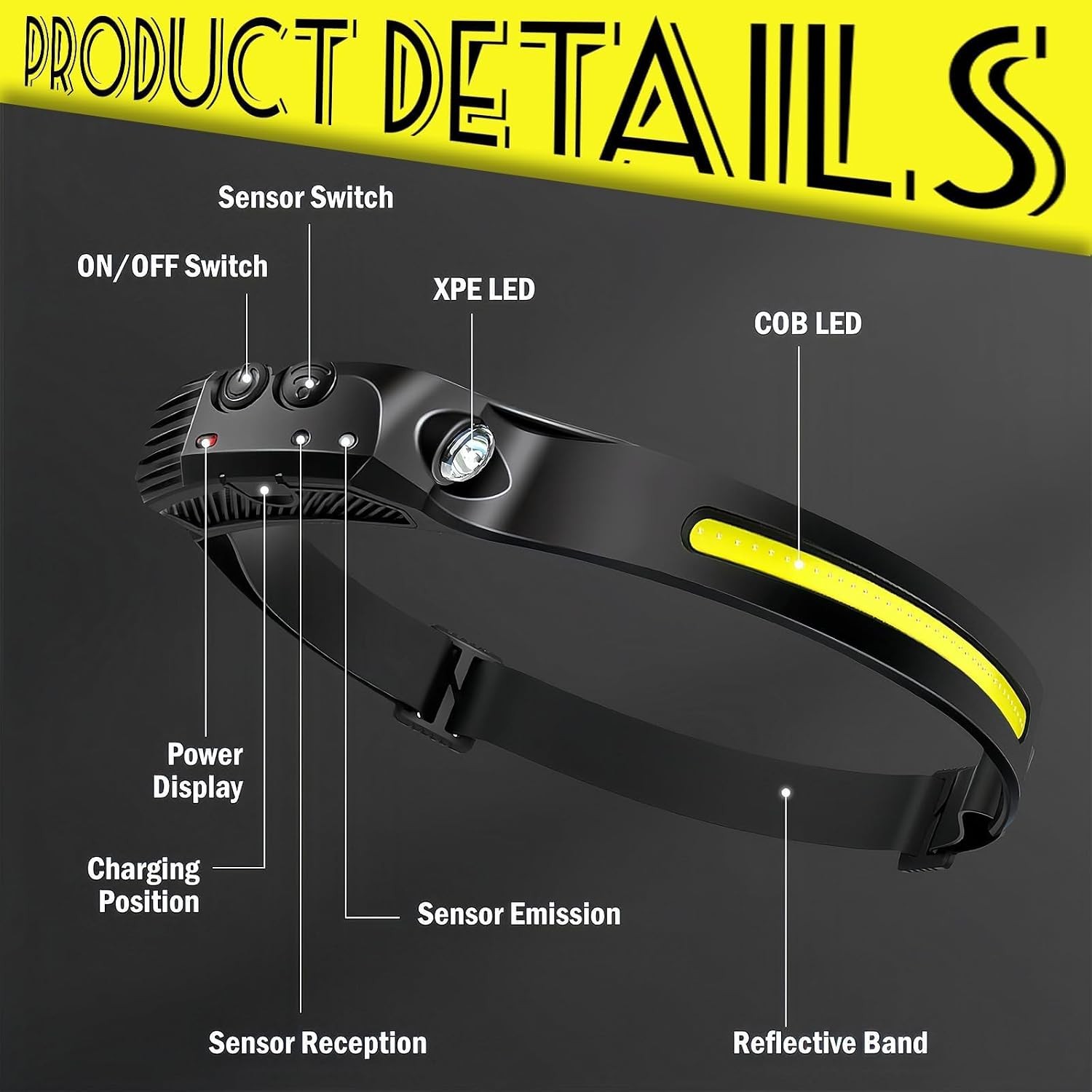 4-Pack 230° Wide Beam LED Headlamp, Motion Sensor, Rechargeable