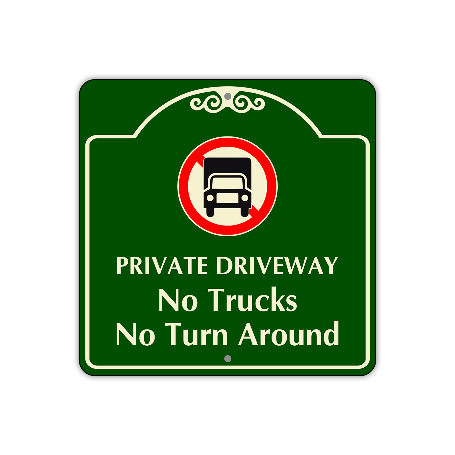 Private Driveway No Trucks No Turn Around Unique Aluminum Metal Sign 12"x12"