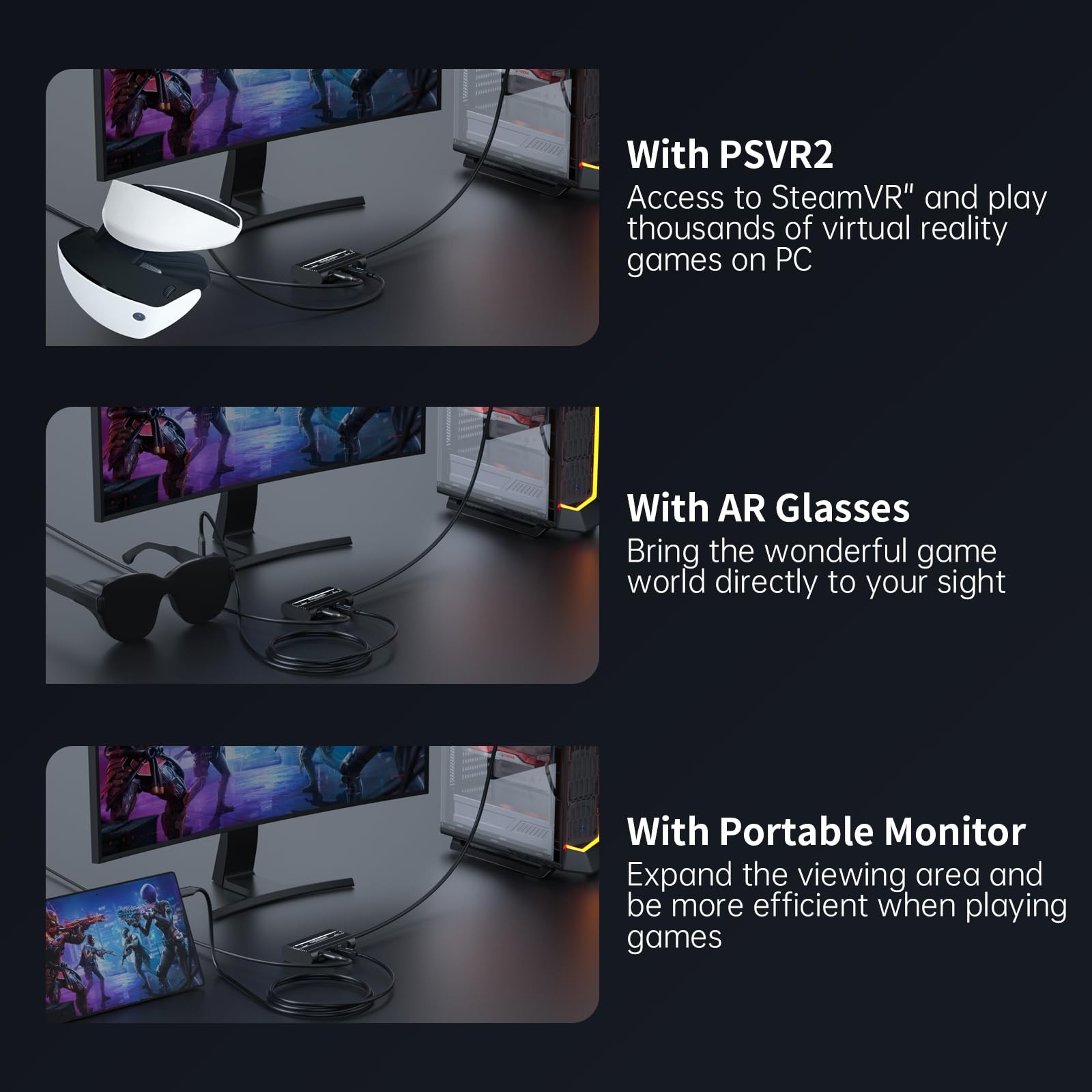 PSVR2 PC Adapter Accessories Kit.Includes DP1.4 Cable and Expandable Black