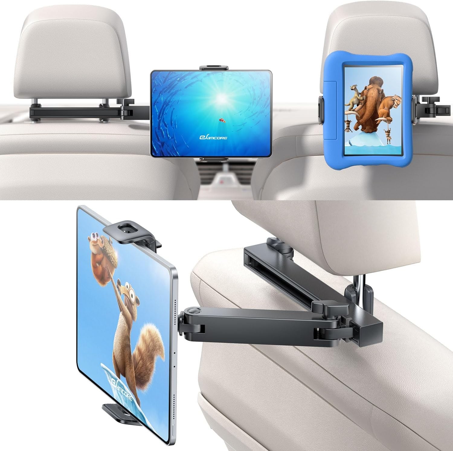 Headrest Tablet Holder for Car Back Seat, 3-in-1 Extension Arm Mount for iPad