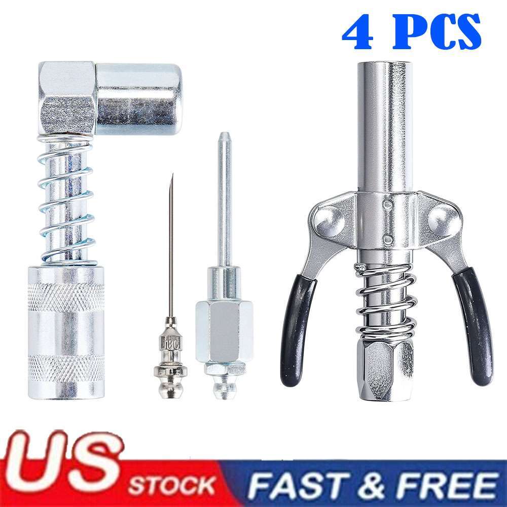 Grease Gun Accessory Kit 90 Degree Coupler Adapter Needle Tips Dispenser Steel