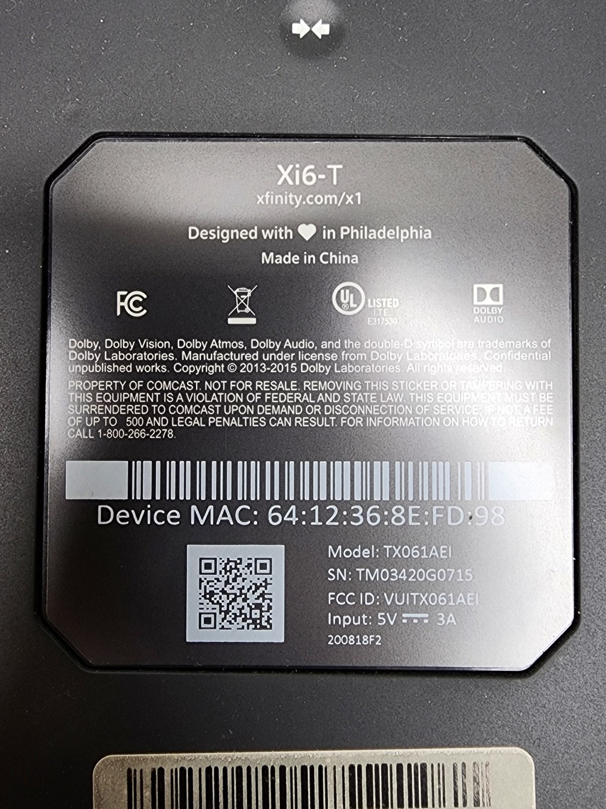 Xfinity Xi6-T TX061AEI Flex TV Streaming Box (Device Only) Untested