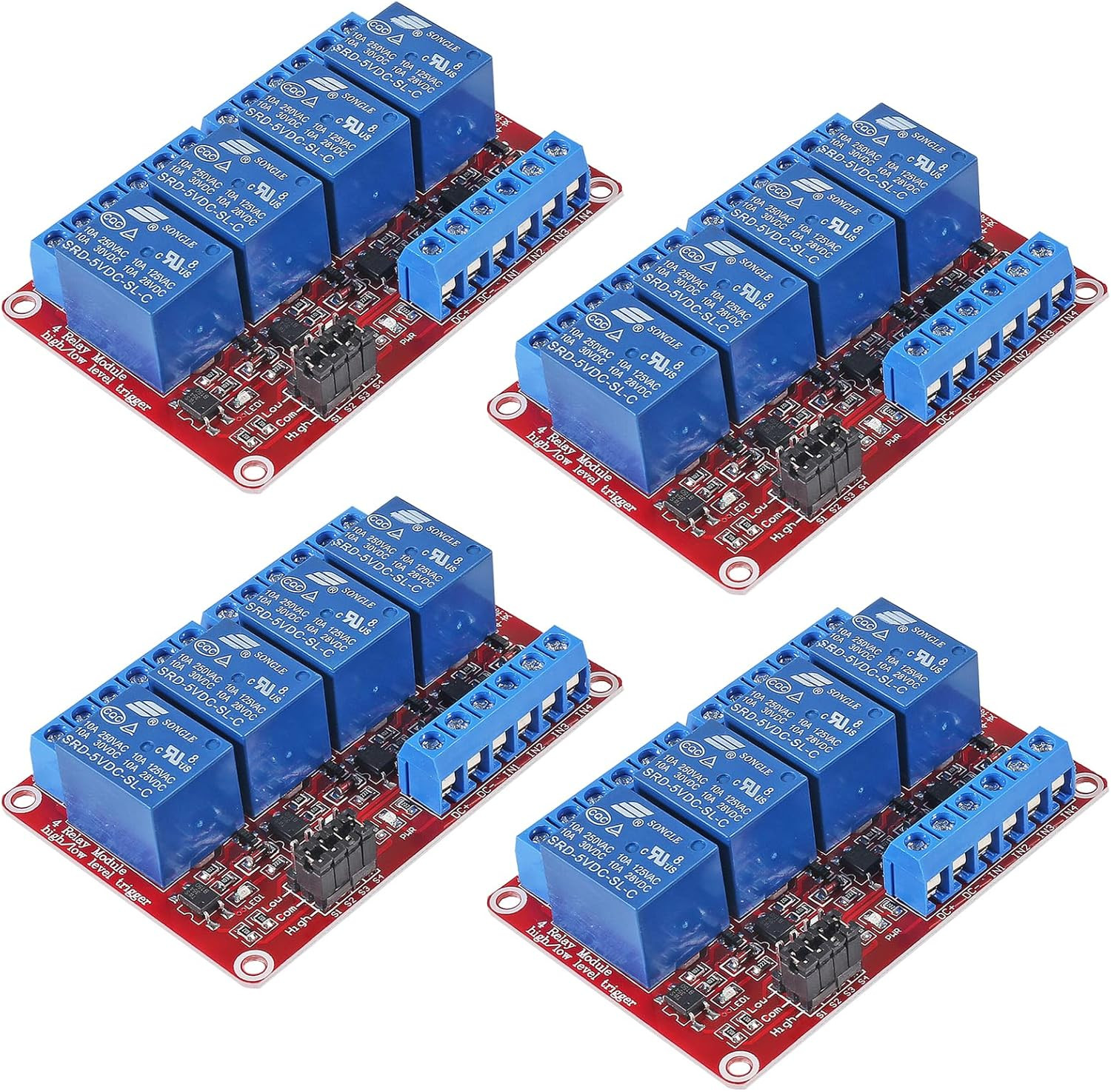 4Pack 4 Channel 5V Relay Module with Optocoupler High or Low Level Trigger Expan