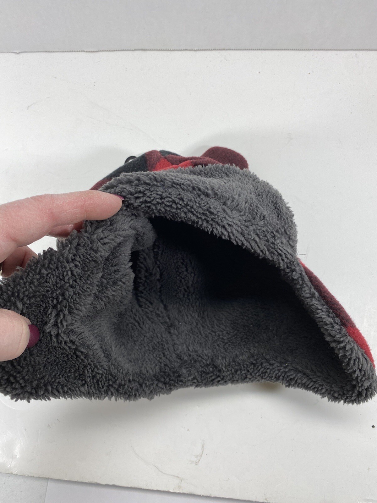 Boys Red Black Check Hat with Ears