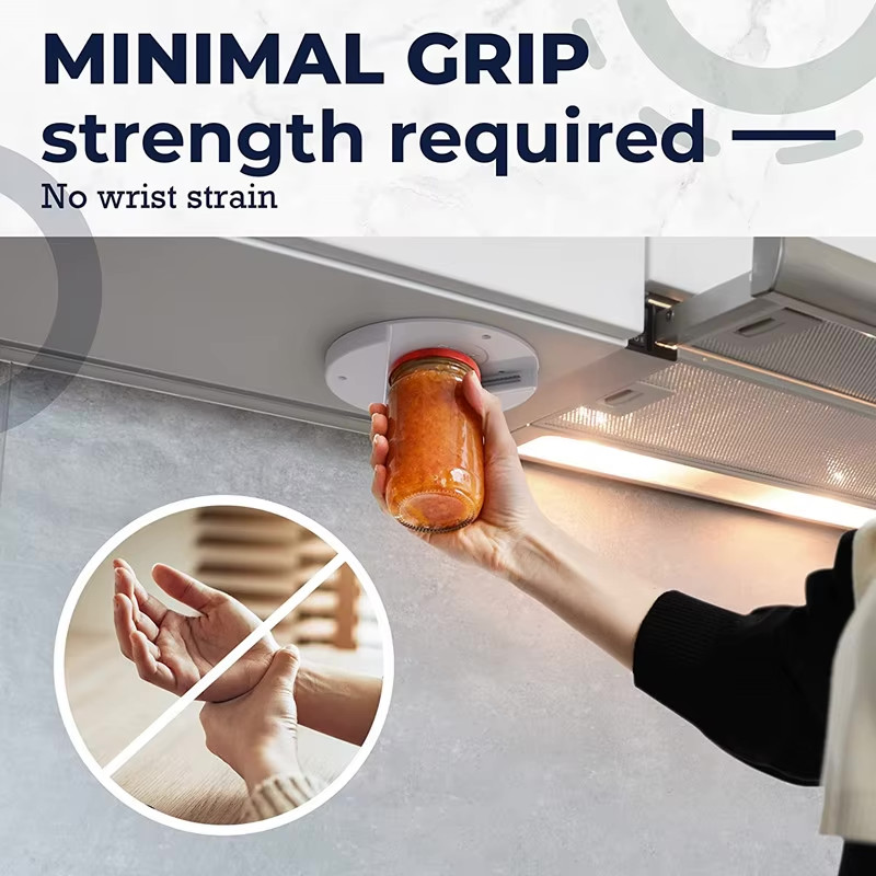 Universal Under Cabinet Can & Jar Opener, Easy Grip Kitchen Tool for Bottles/Jar