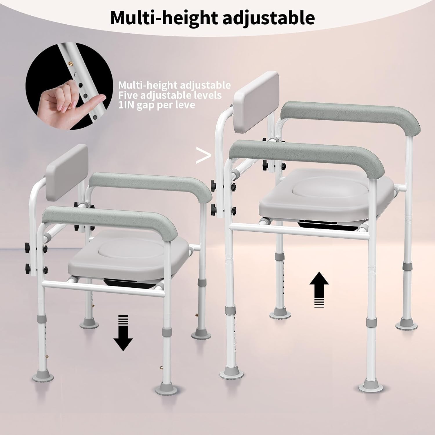 Medical Bedside Commode Chair Drop Arm Height Adjustable Padded Backrest