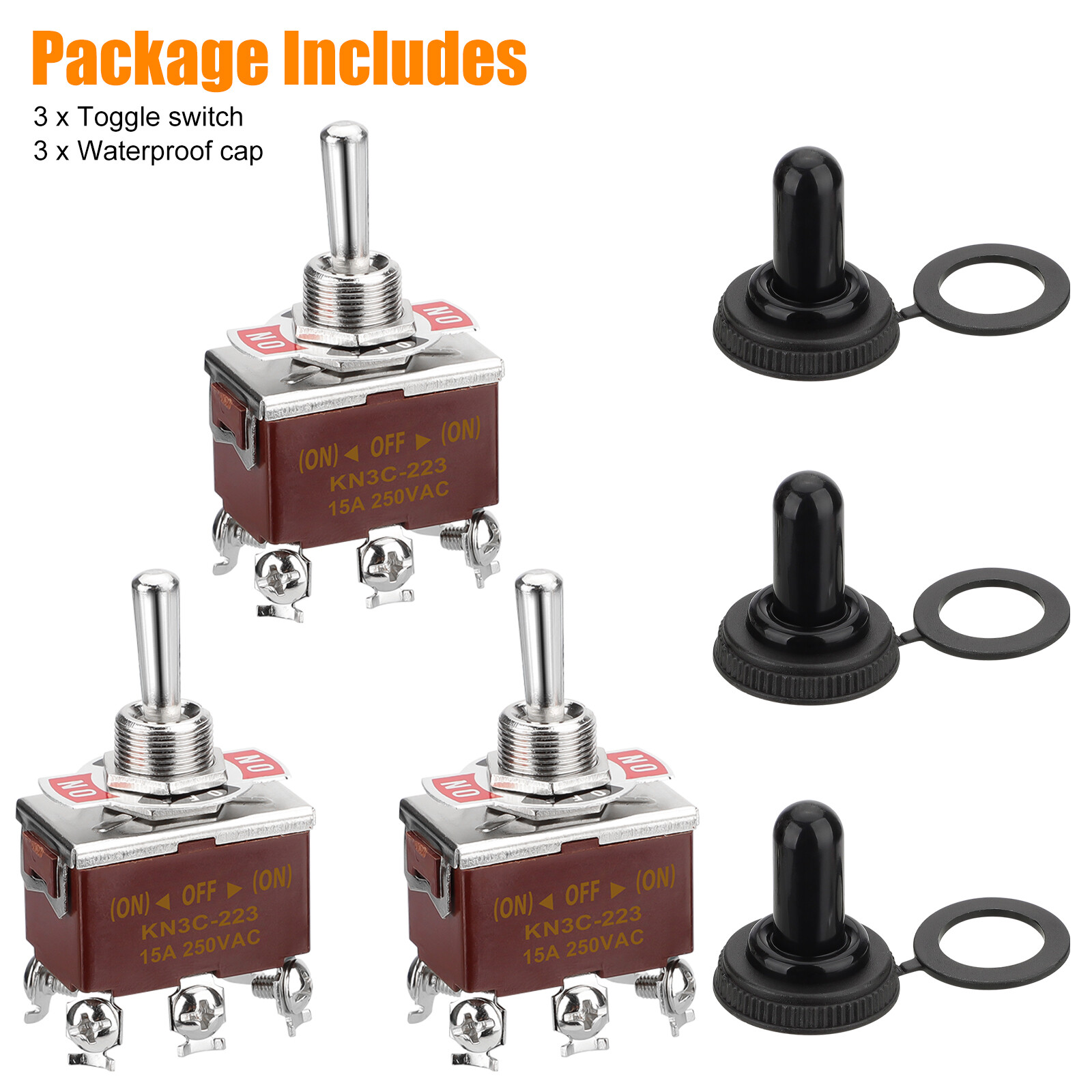 3pcs 6Pin Heavy Duty Momentary DPDT ON/OFF/ON Toggle Switch 20A 125V Waterproof