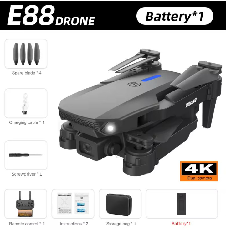 E88 Pro RC Drone With 4K HD Dual Camera WiFi FPV Foldable Quadcopter
