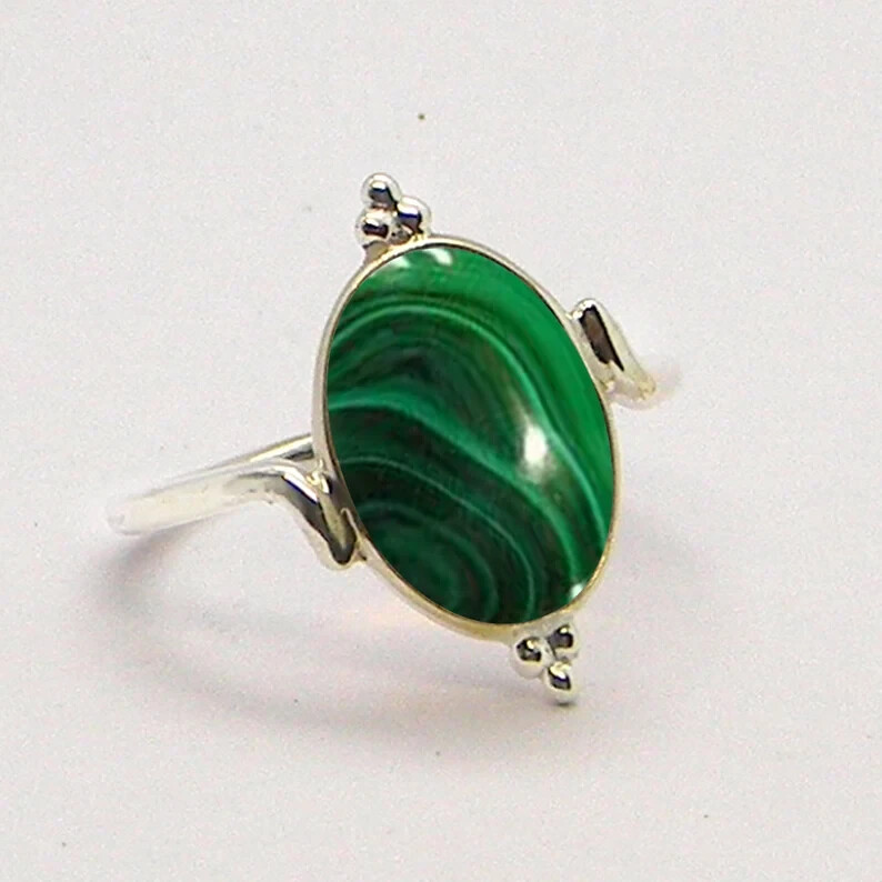 Green Malachite Ring Handmade Sterling Silver 925-Gemstone Gift Jewelry Ring S31