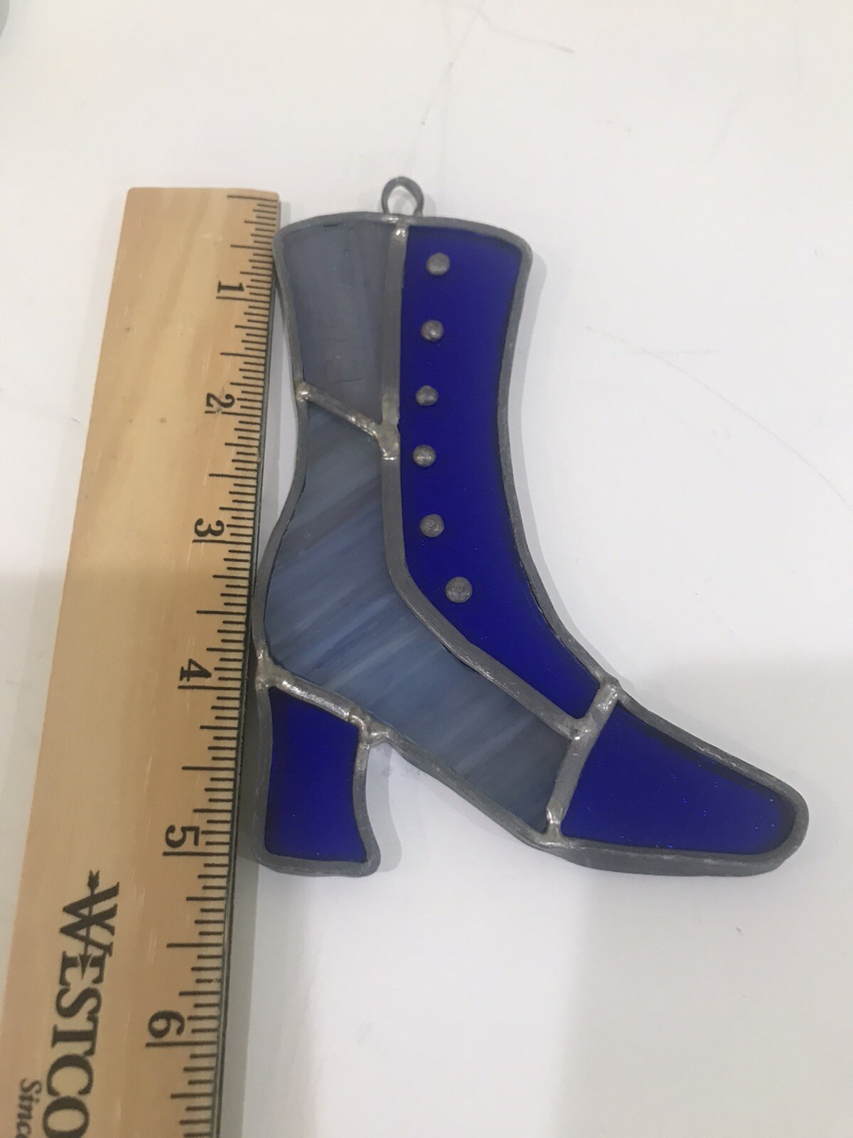 VTG handmade stained glass window suncatcher hanging woman s BOOT 5 x3
