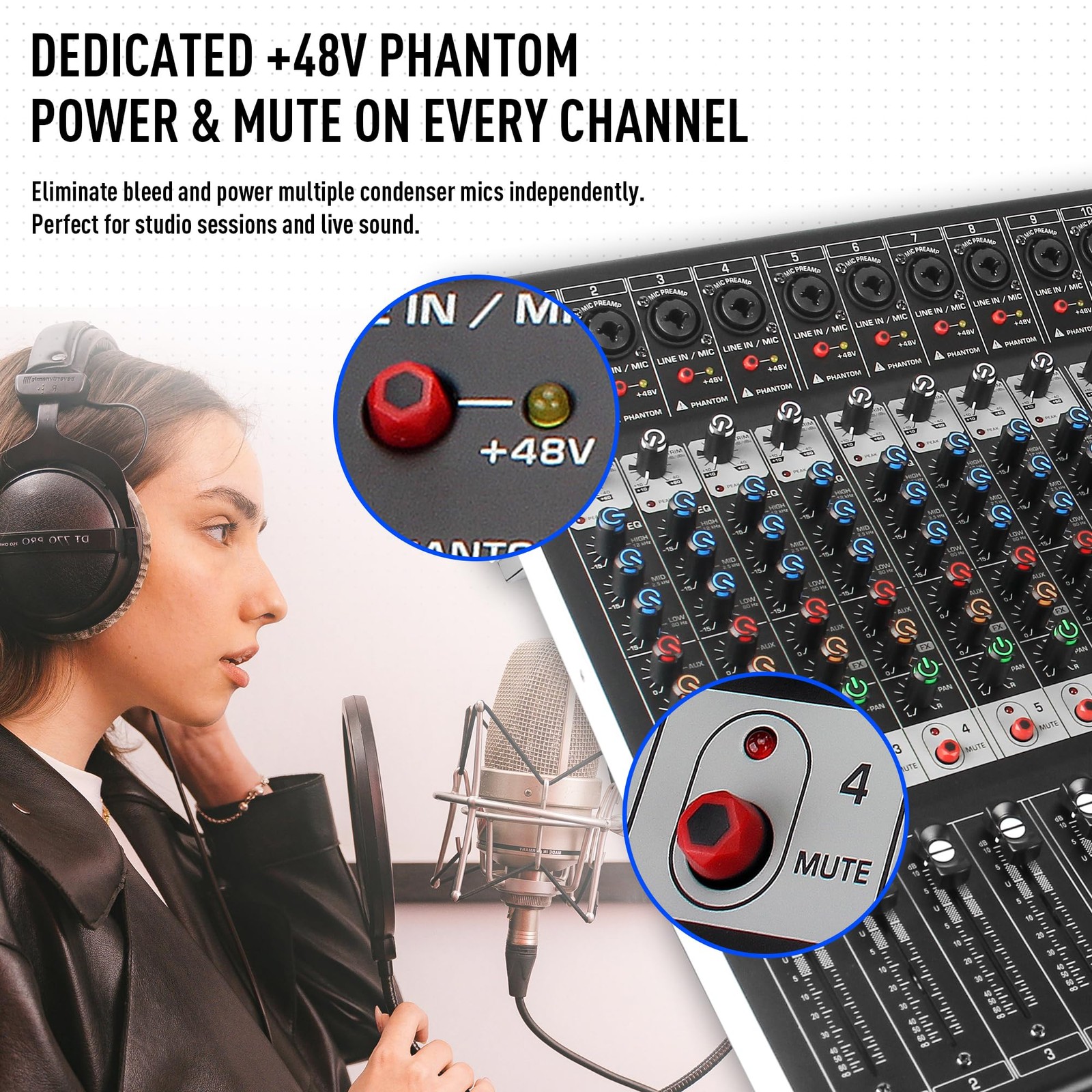 FULODE 16-Channel Audio Mixer with 99 DSP, Professional
