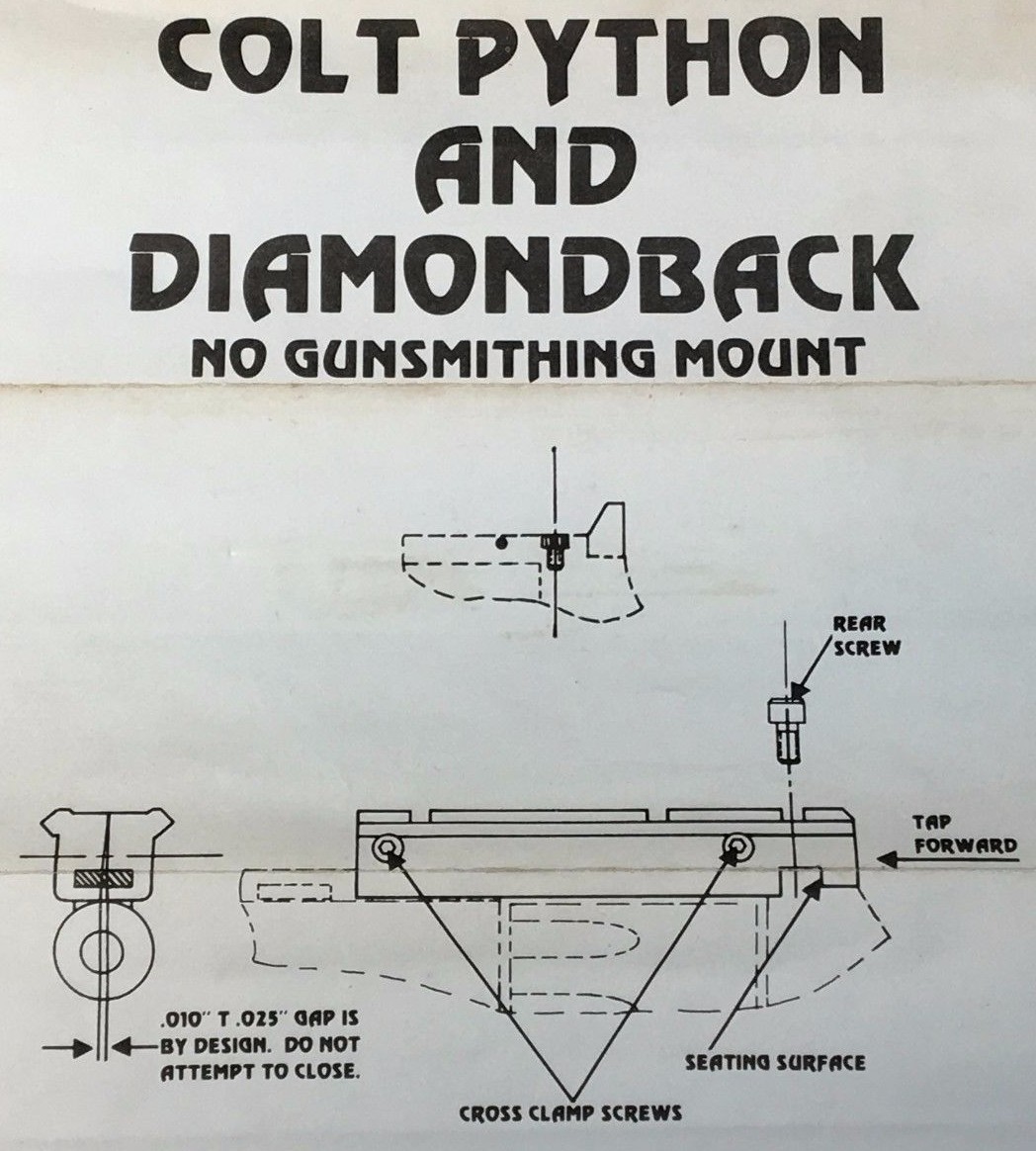 Colt Python & Diamondback BLUED Scope Mount Base - NO DRILLING NO SMITHING