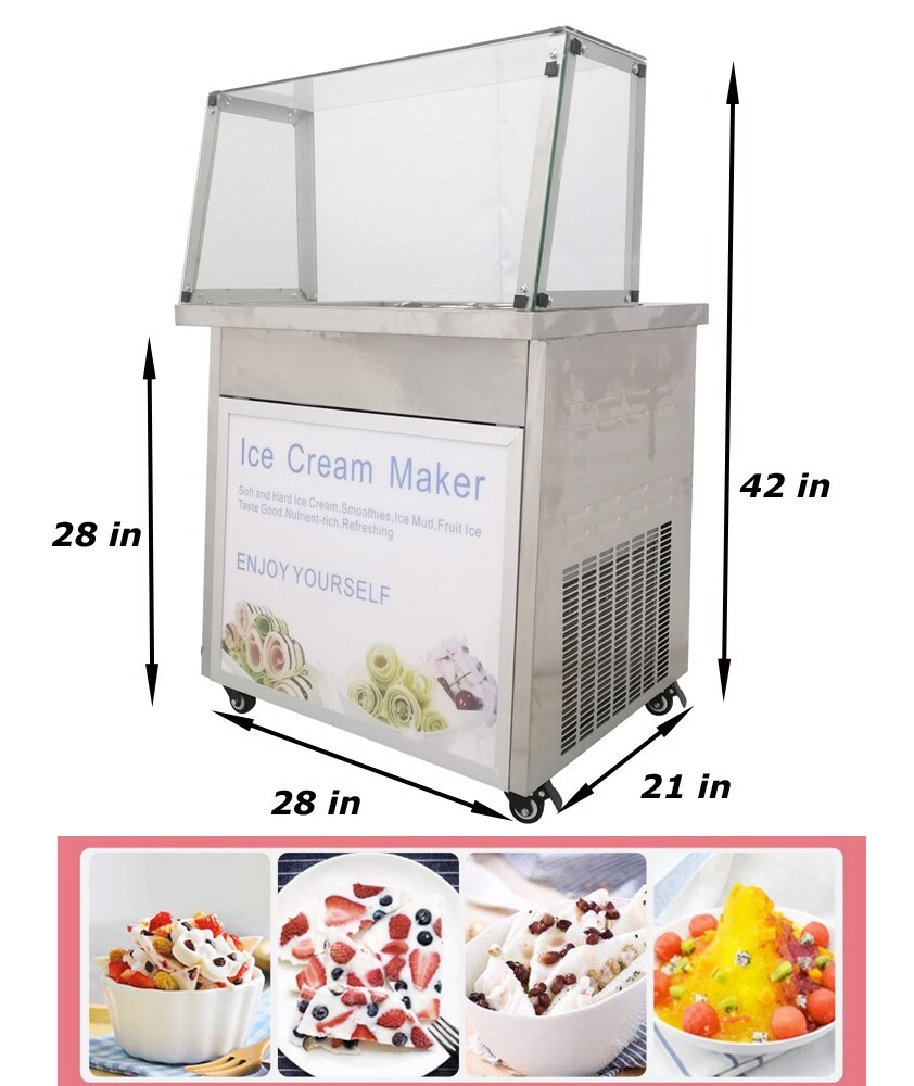 110V Single Flat Pan Fried Ice Cream Maker Machine w/Six Buckets Restaurant