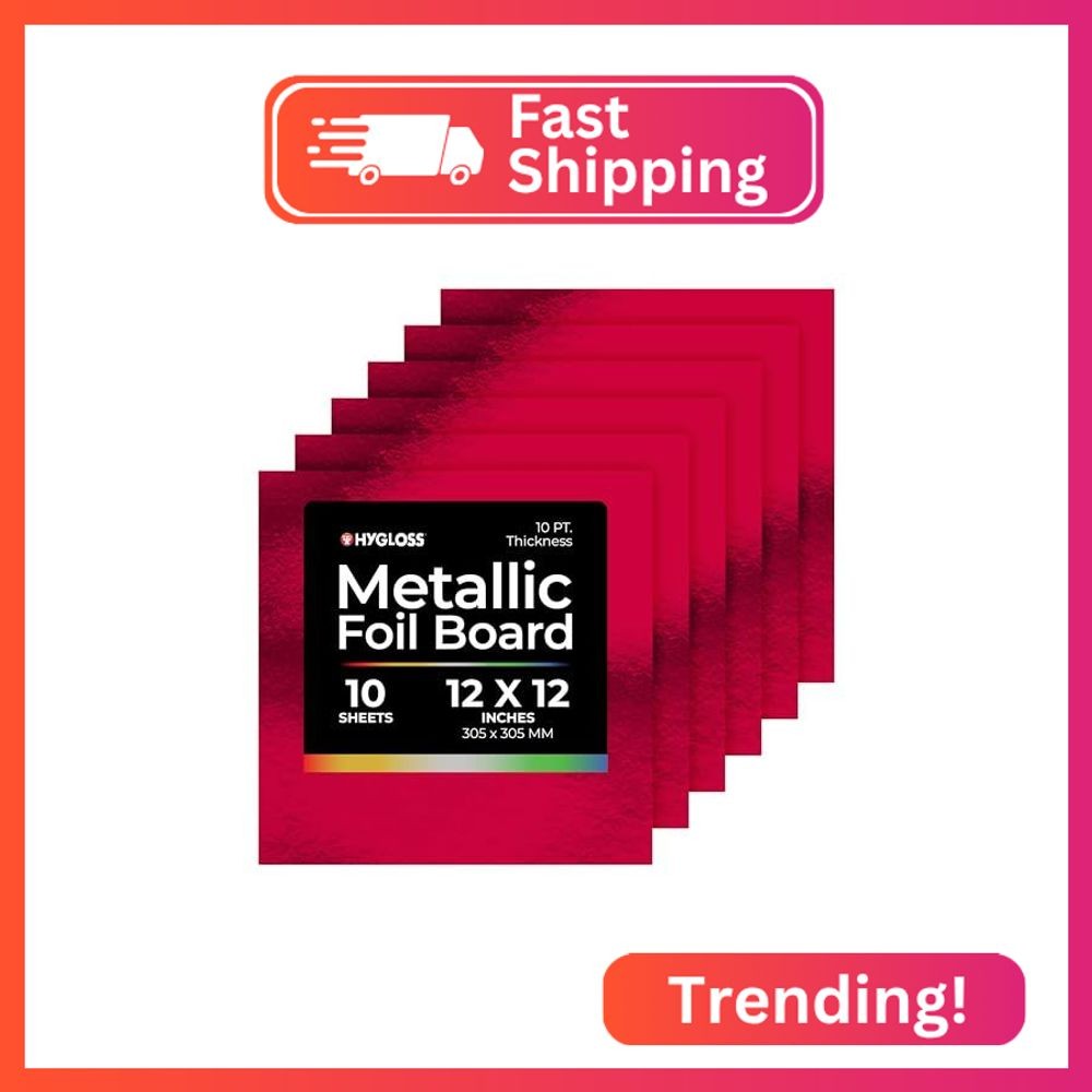 Hygloss Metallic Cardstock Sheets – 10 Shiny Red Sheets, 12” x 12” - Sturdy 10 p