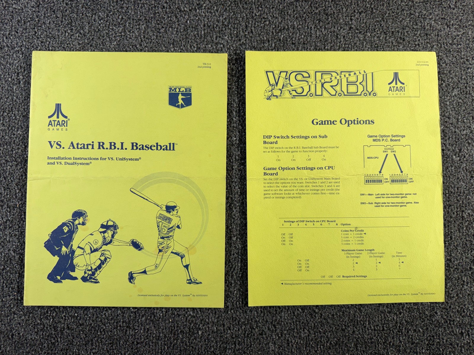 Atari VS. RBI Baseball Arcade Video Game Manual Parts ORIGINAL