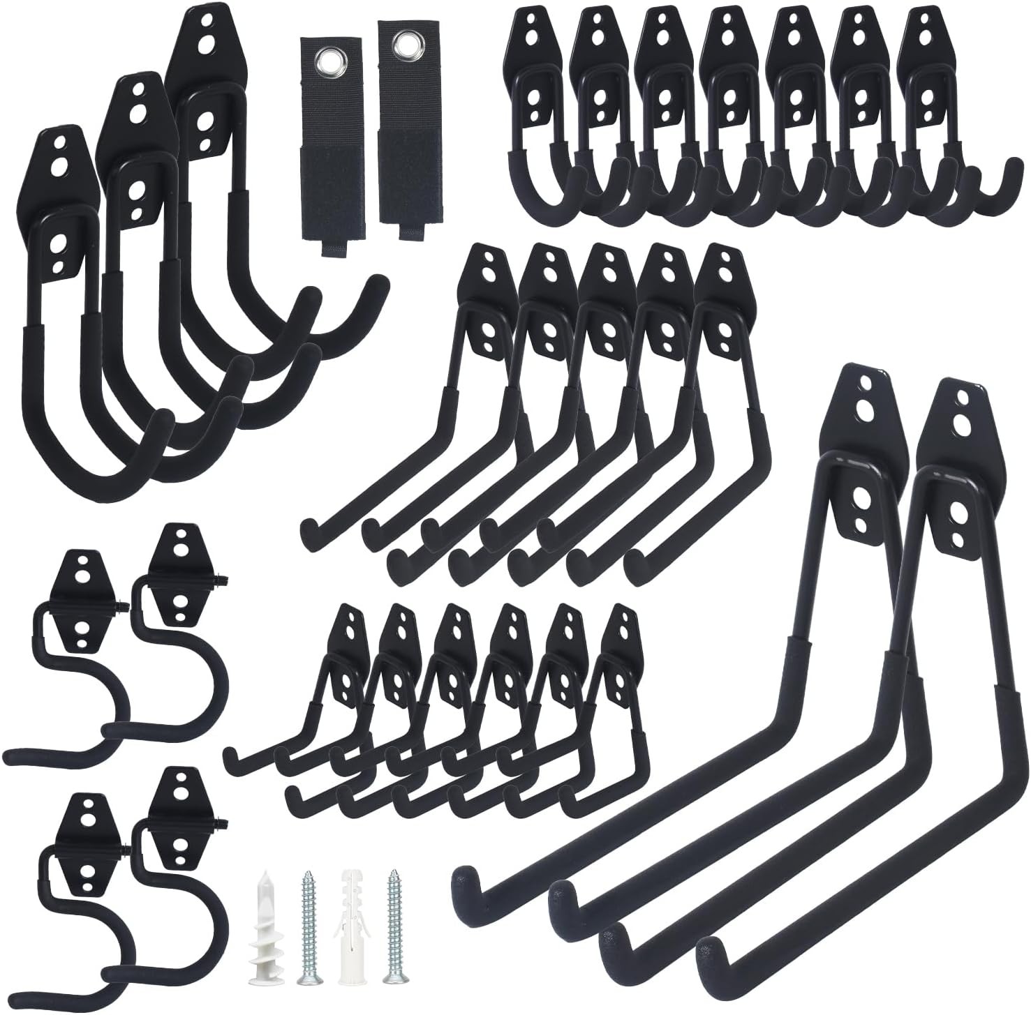 28 Pieces Garage Storage Hooks Wall Mount Organizer for Tools Bikes Ladder Black