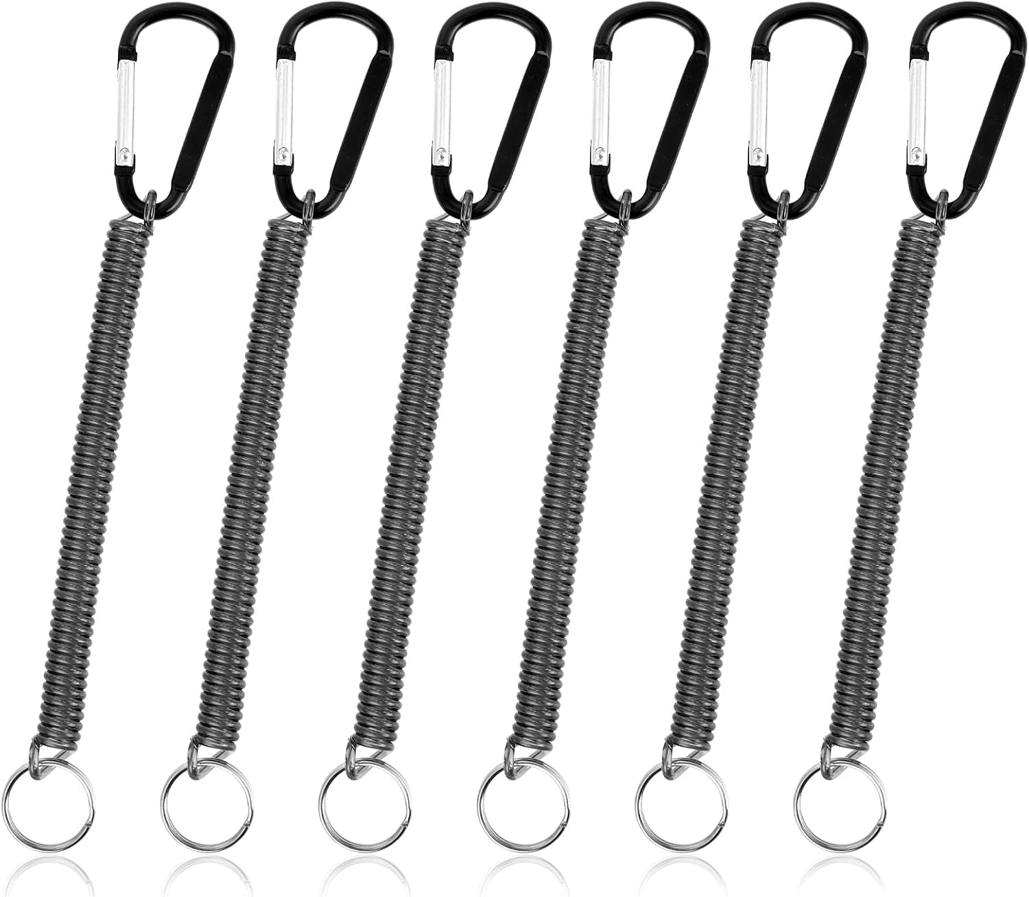 6 PCS Black Fishing Lanyards, Heavy Duty Retractable Coiled Lanyard Spring Coil