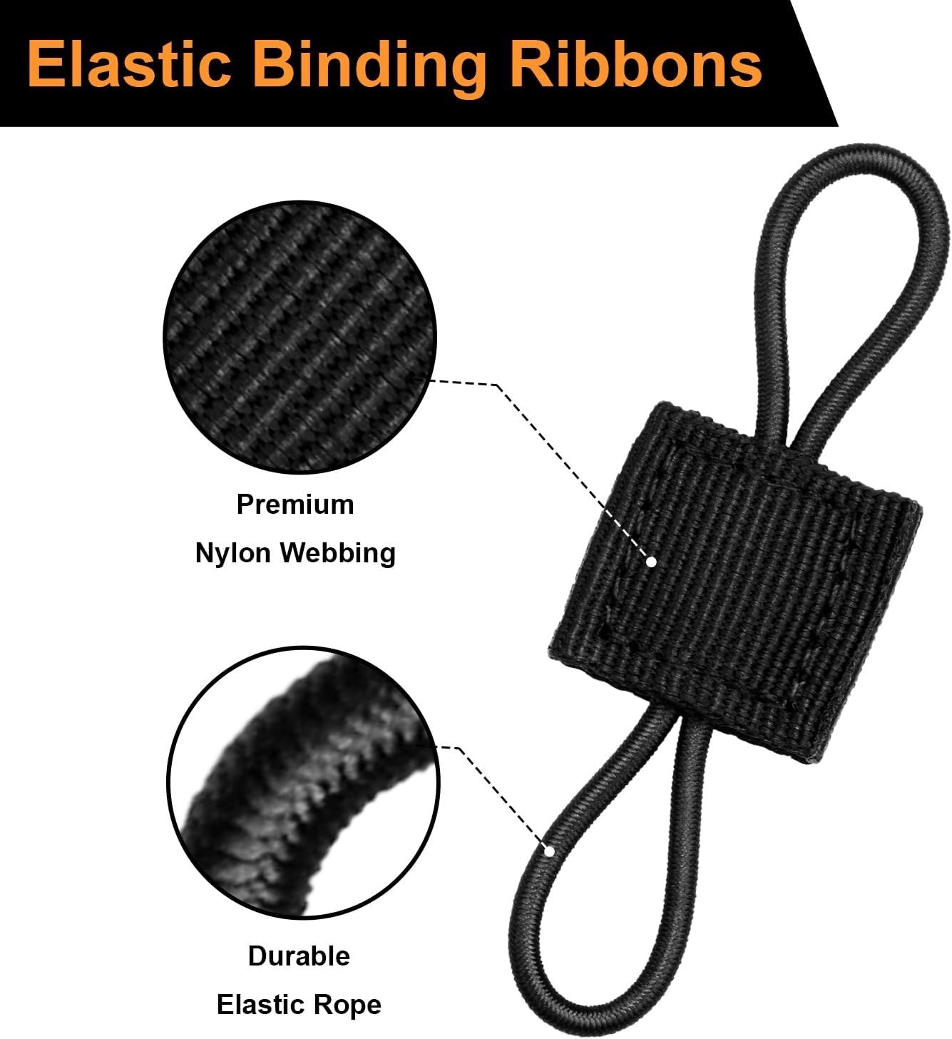 15PCS Tactical Bag Molle Attachment,3 Sizes Elastic Molle Webbing Binding Ribbon