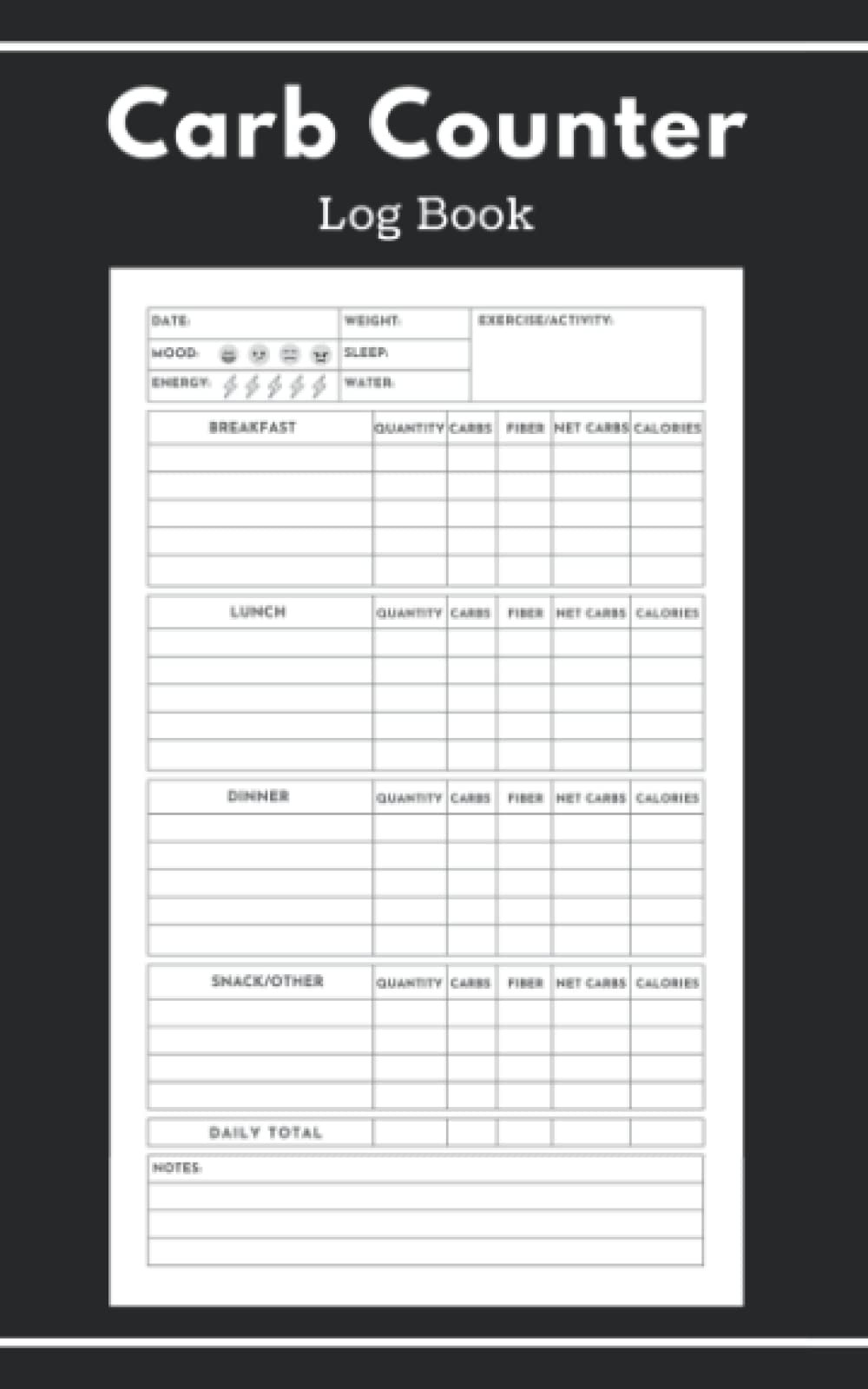 Carb Counter Log Book: Track Your Carbs, Fiber, Net Carbs & Calories - Calorie C