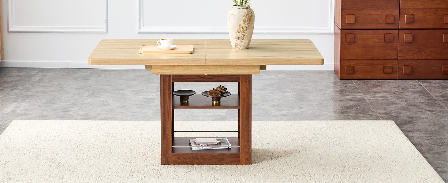 Expandable Dining Table w/storage space,59" to 71" kitchen Dining Table Walnut