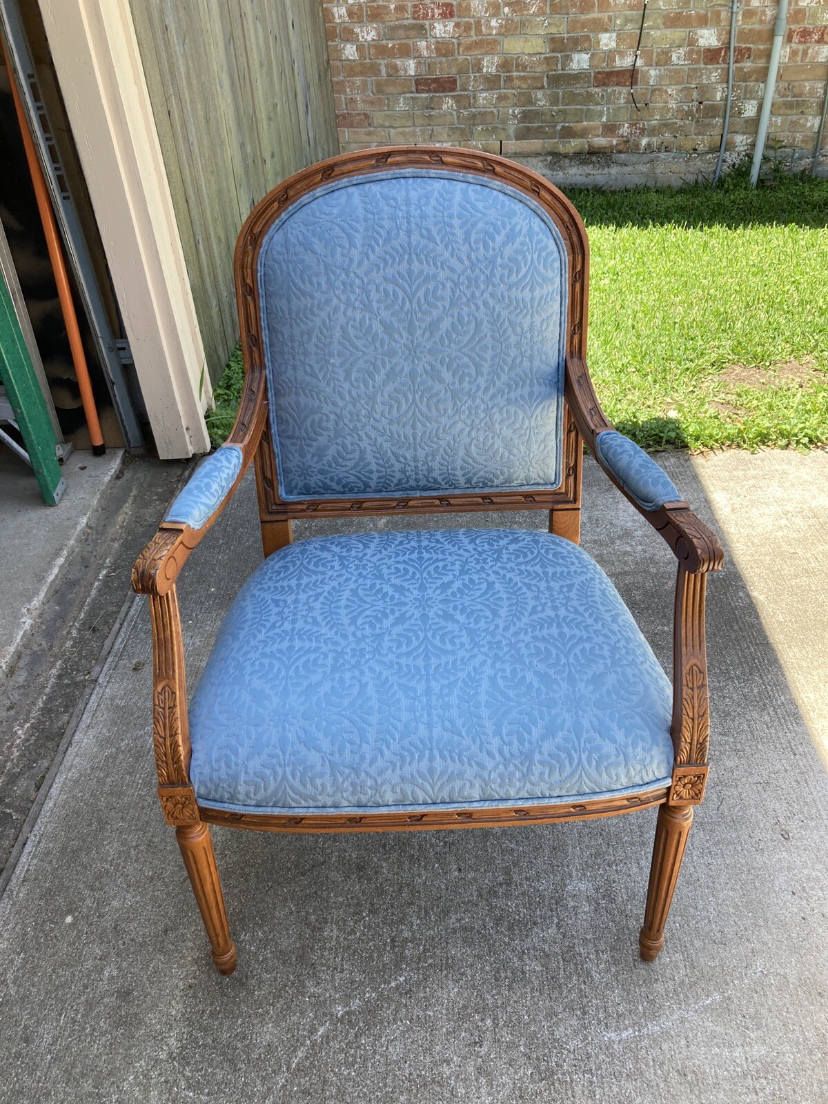 1 Louis XVI Blue Upholstery Arm Chairs. Nice.