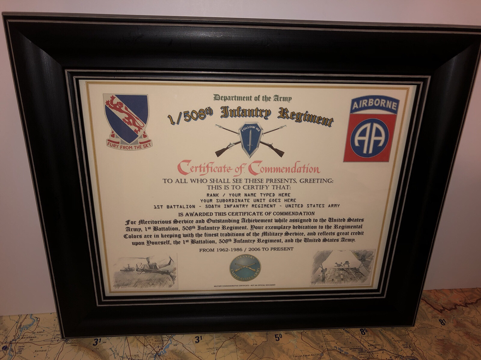 1/508TH INFANTRY REGIMENT - 82 ABN / COMMEMORATIVE-CERTIFICATE OF COMMENDATION