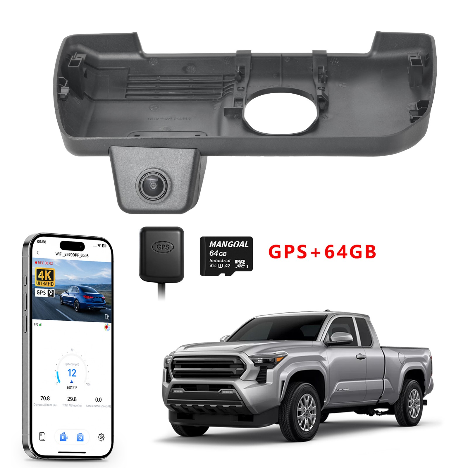 Mangoal Front 4K Dash Cam Custom for Toyota Tacoma & Hybrid 2024-2026 OEM Look