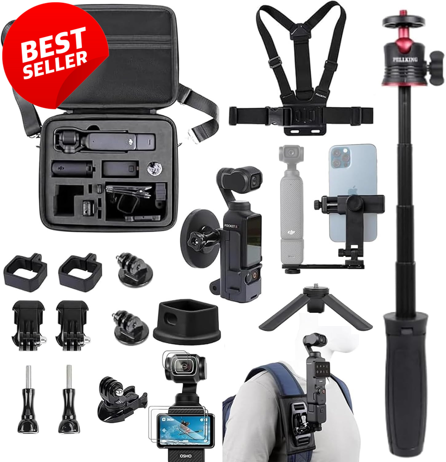 DJI Osmo Pocket 3 Accessories Kit Case Tripod Mount Strap Screen Protector - US