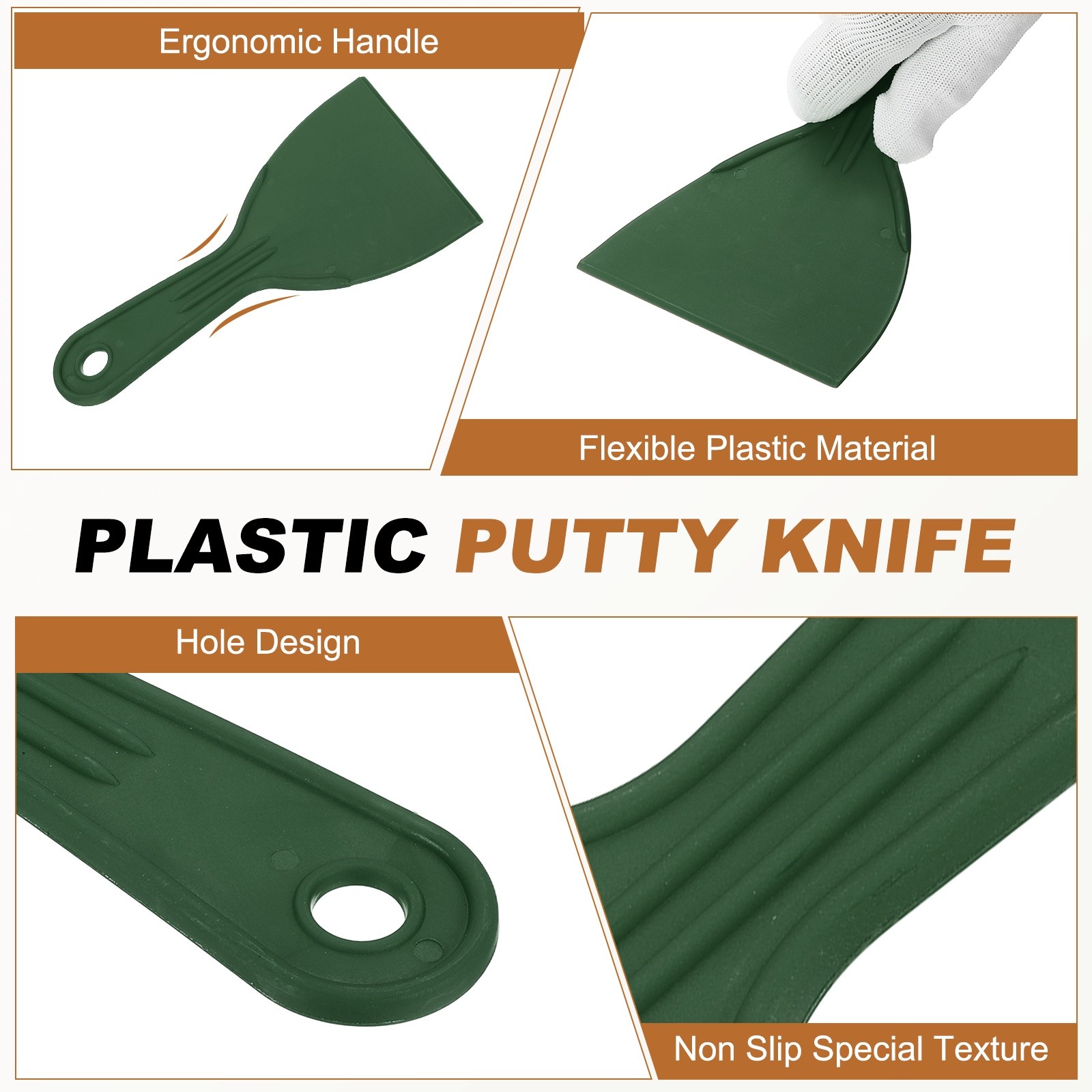 5Pcs, Putty Knife 4" Width Flexible Plastic Putty Knife Paint Scraper Dark Green