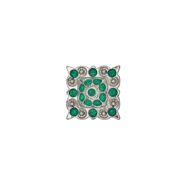 1" Square Concho with Green Rhinestones, Silver Berries and 2 screw back.