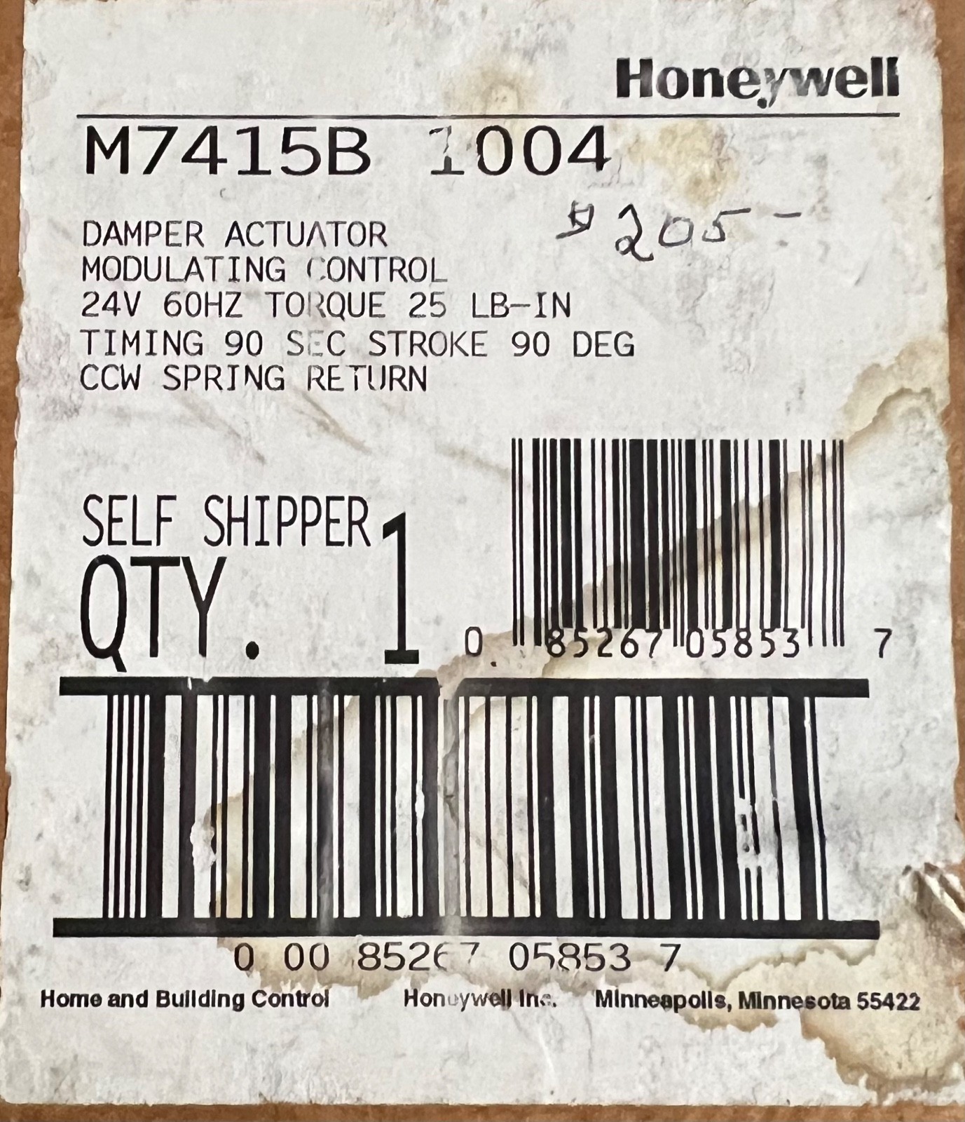 M7415B1004 Honeywell Damper Actuator New