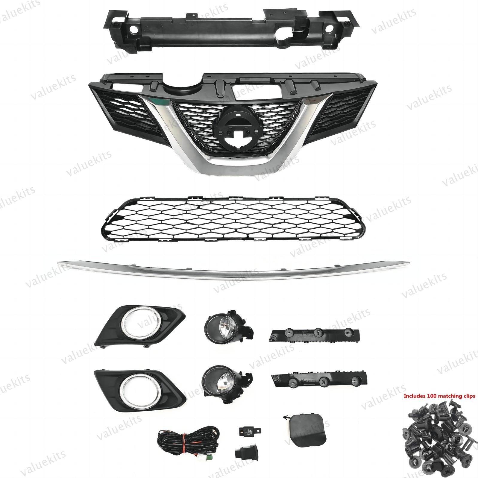 11PC For Rogue 2014-2016 Bumper Radiator Support Cover Grille Mesh Fog light Kit