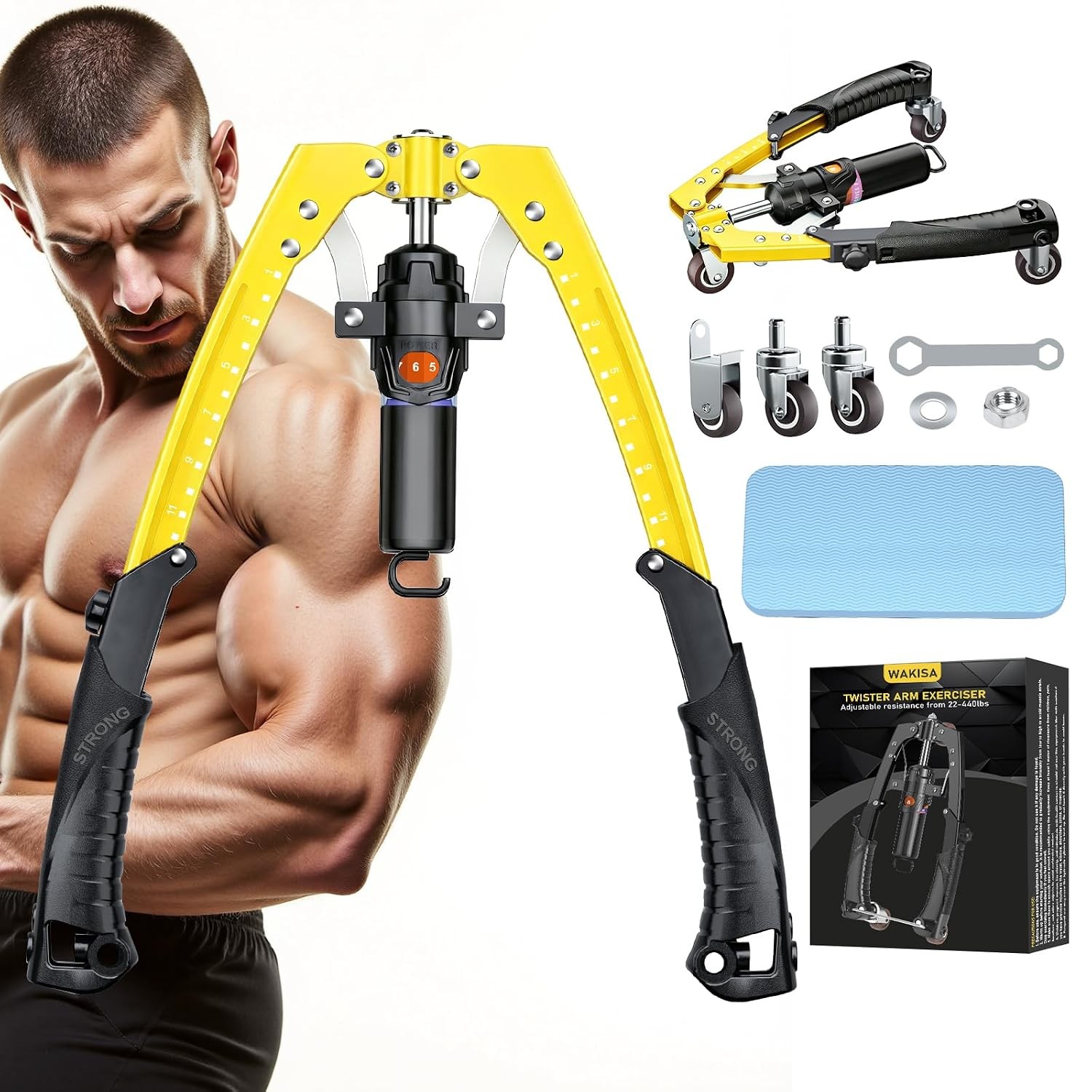 Hydraulic Power Chest Press Machine Yellow 3 in 1 Chest Workout Equipment Ab