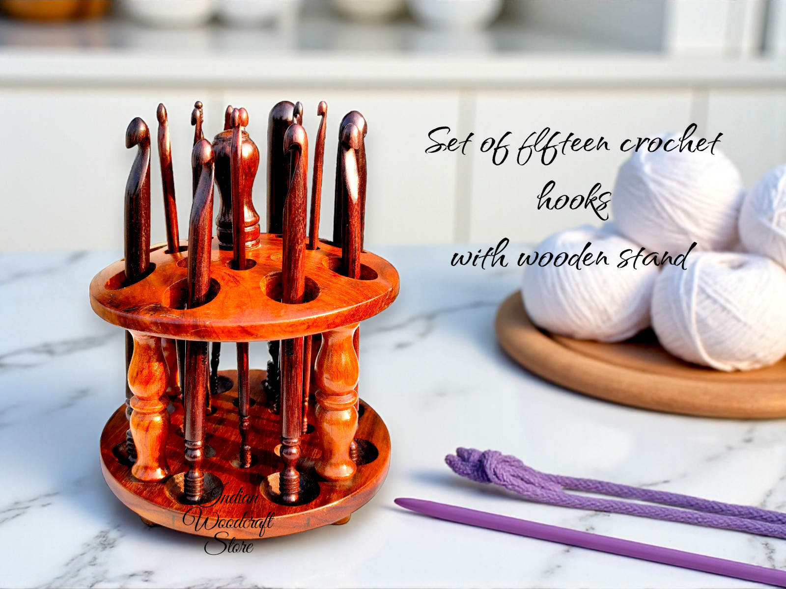 EBONY CROCHET ERGONOMIC HOOKS WITH ROSEWOOD STAND OF HOOKS