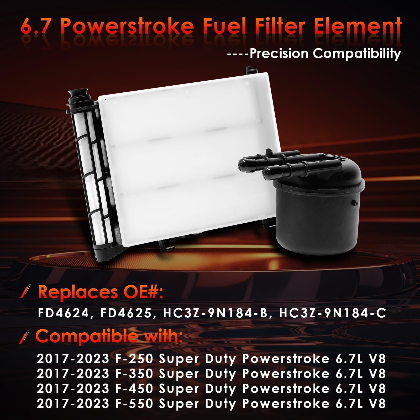 6.7 Powerstroke Fuel Filter Element, Compatible With 2017-2023 Ford FD-4624