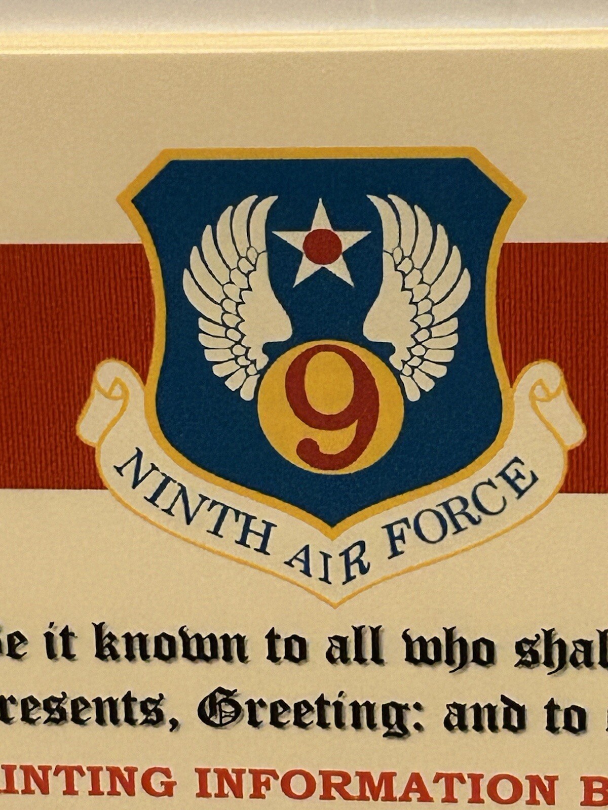 U.S. AIR FORCE / 9TH AIR FORCE - MERITORIOUS UNIT COMMENDATION CERTIFICATE