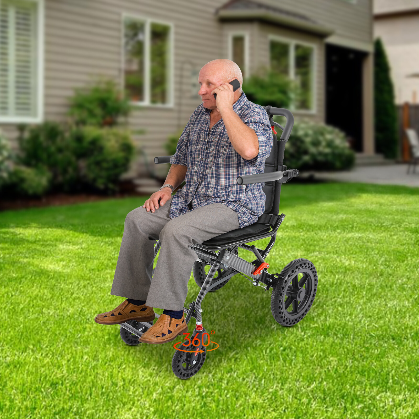 Foldable Transport Wheelchair Traveling Wheelchair Honeycomb Tire Aluminum Alloy