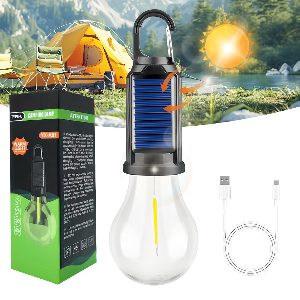 1/4X Solar Bulb Light Hanging Rechargeable LED Emergency Outdoor Waterproof Lamp