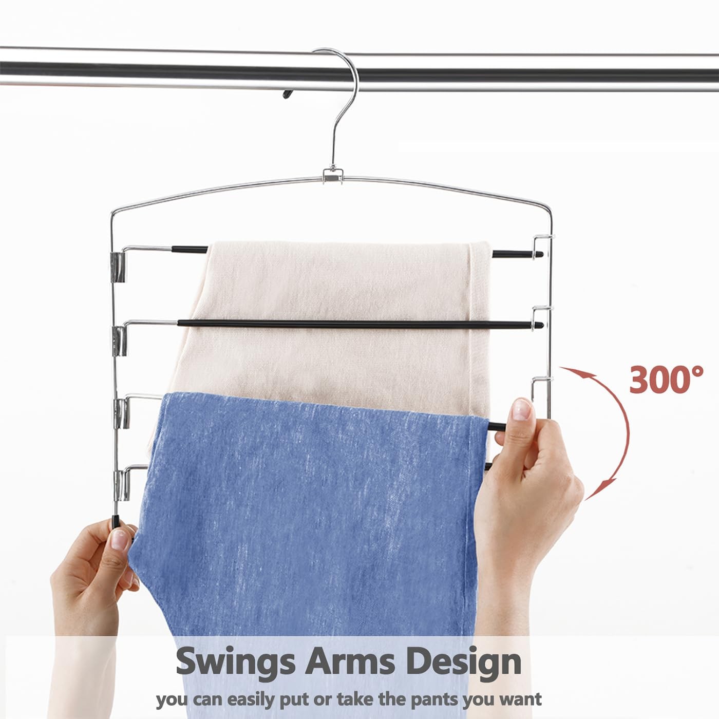 Pants Hangers Non Slip 6 Pack Space Saving Hangers Multi-Layer Swing Arm Pant...
