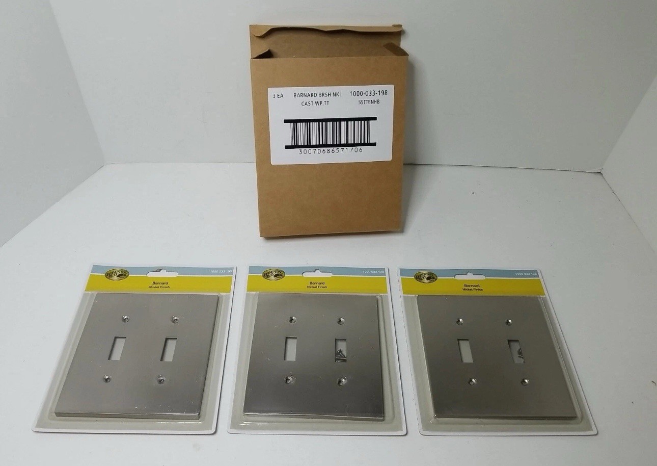 (3-PACK) Hampton Bay Barnard 2 Gang Toggle Wall Plate Brushed Nickel Finish New