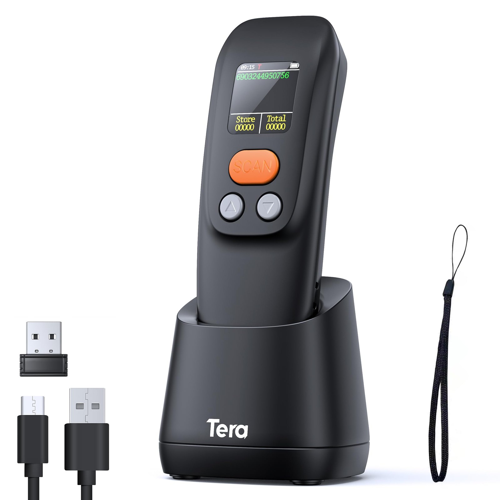 2D Barcode Scanner Wireless Portable: BT 2.4G USB 1.4" Screen, 1600