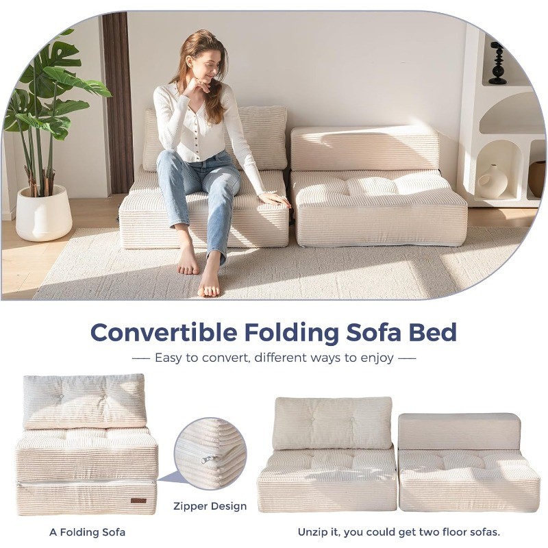 Folding Sofa Bed, Convertible Sofa Bed with High-Density Support Foam, Portable