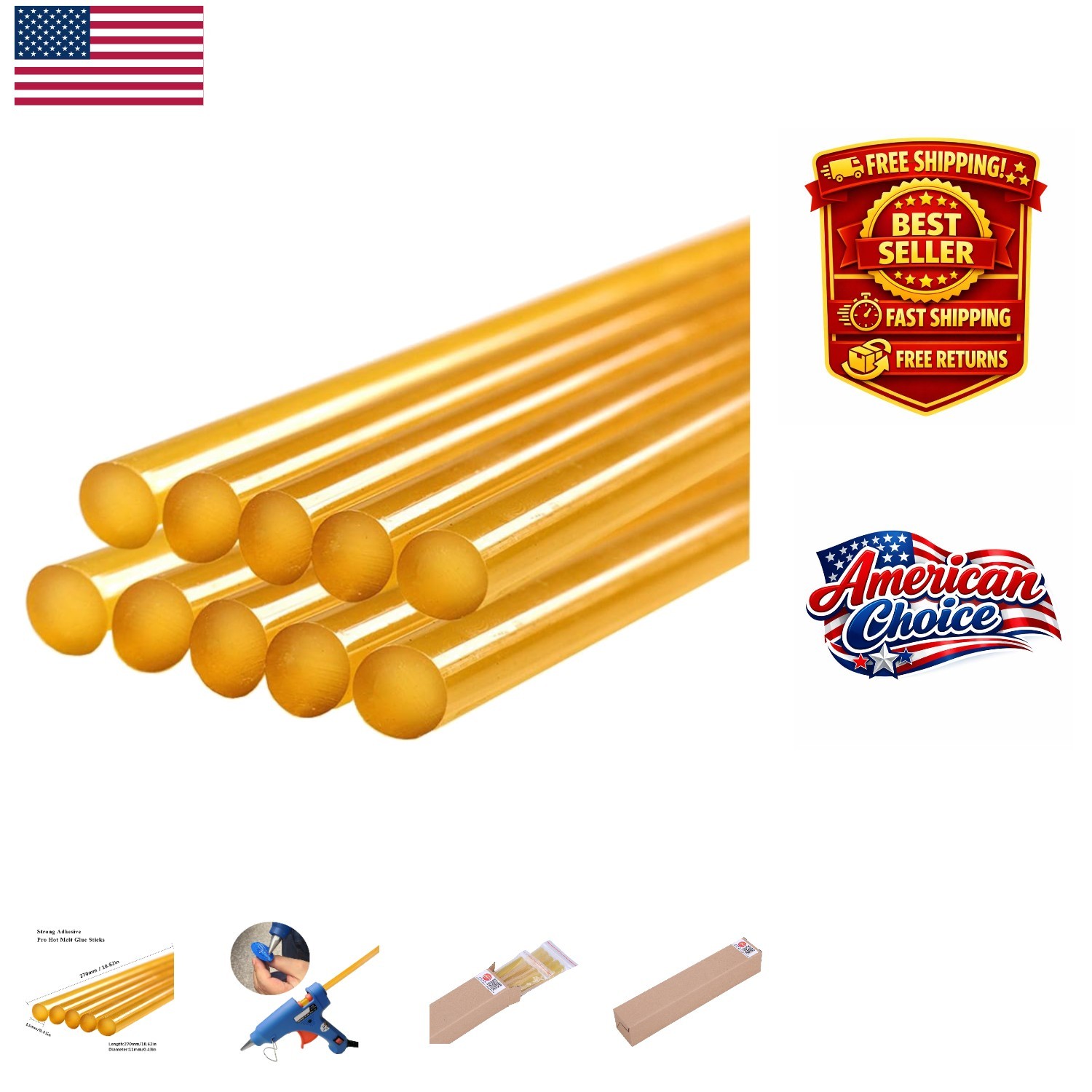 Durable Yellow Glue Sticks Set - 10 PCS for Quick Car Dent Repair with Glue Gun