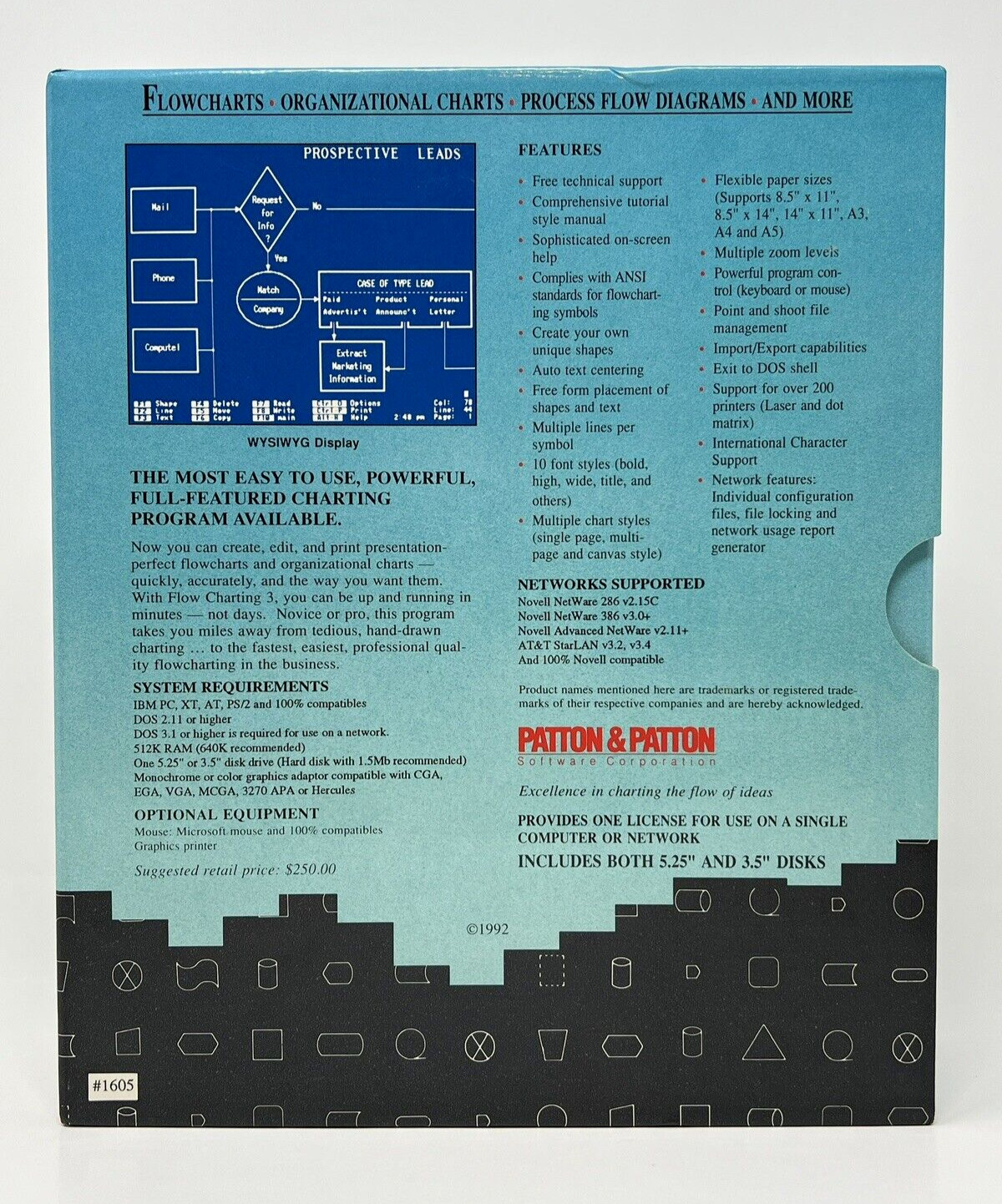 Flow Charting 3 by Patton & Patton IBM PC 5.25" & 3.5" New Sealed Floppy Disks
