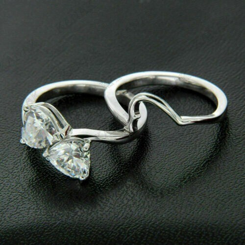 2.80 Ct Heart Cut Lab-Created White Diamond Wedding Ring Set 925 Sterling Silver