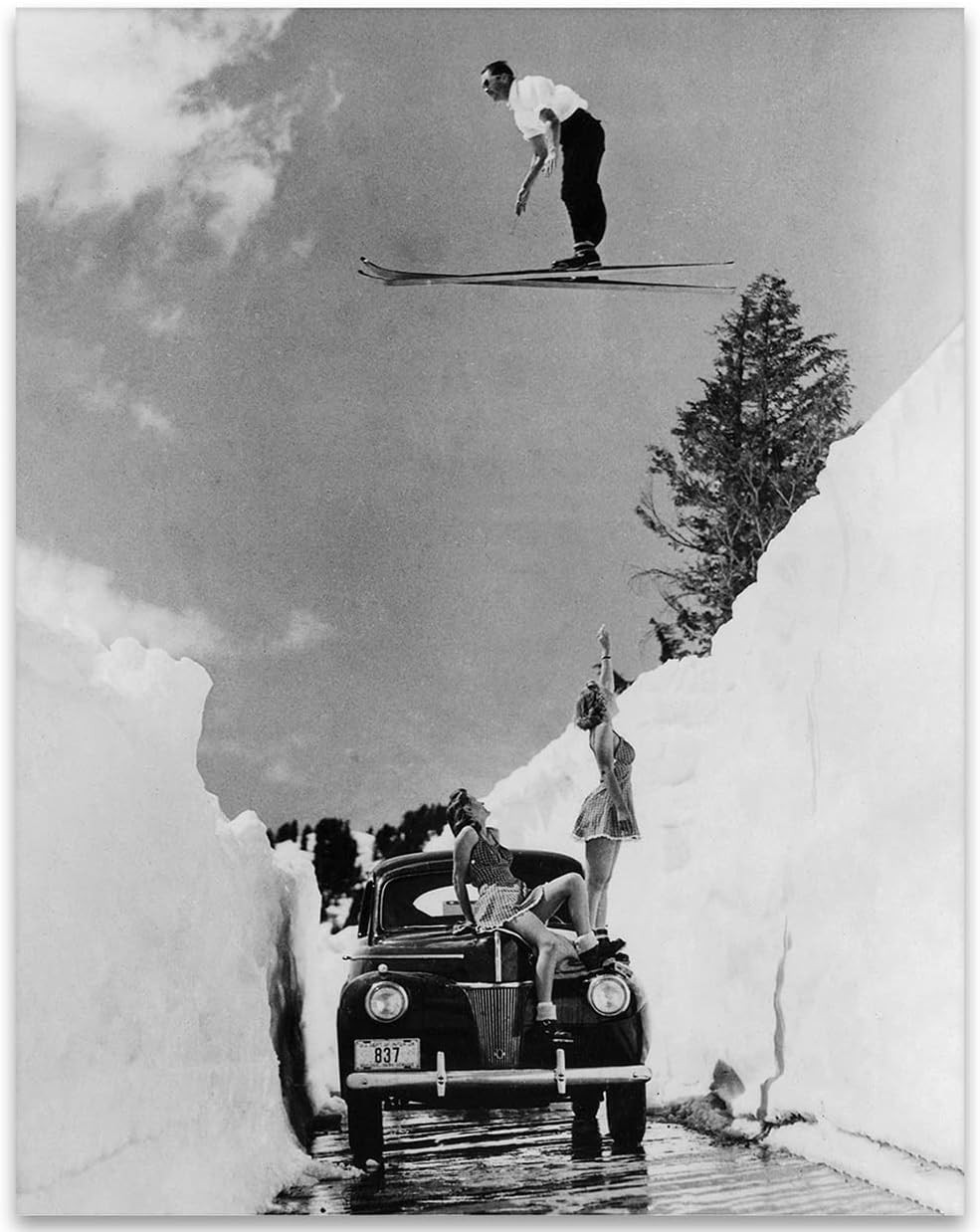 Ski Jump - 11X14 Unframed Art Ski Poster Art Print - Great Vintage Black and Whi