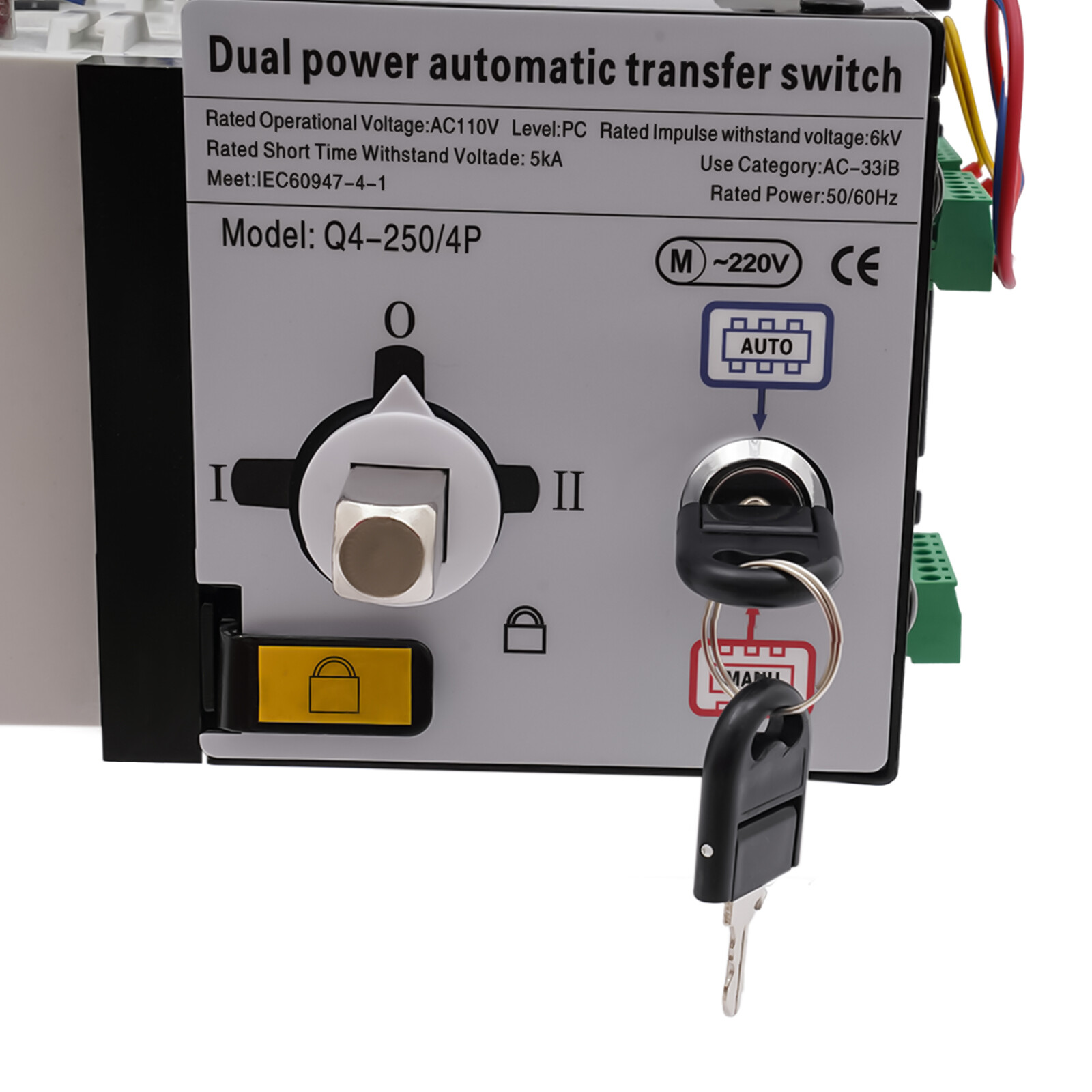 110V Automatic Transfer Switch Dual Power Generator Changeover Switch 4Pole/250A