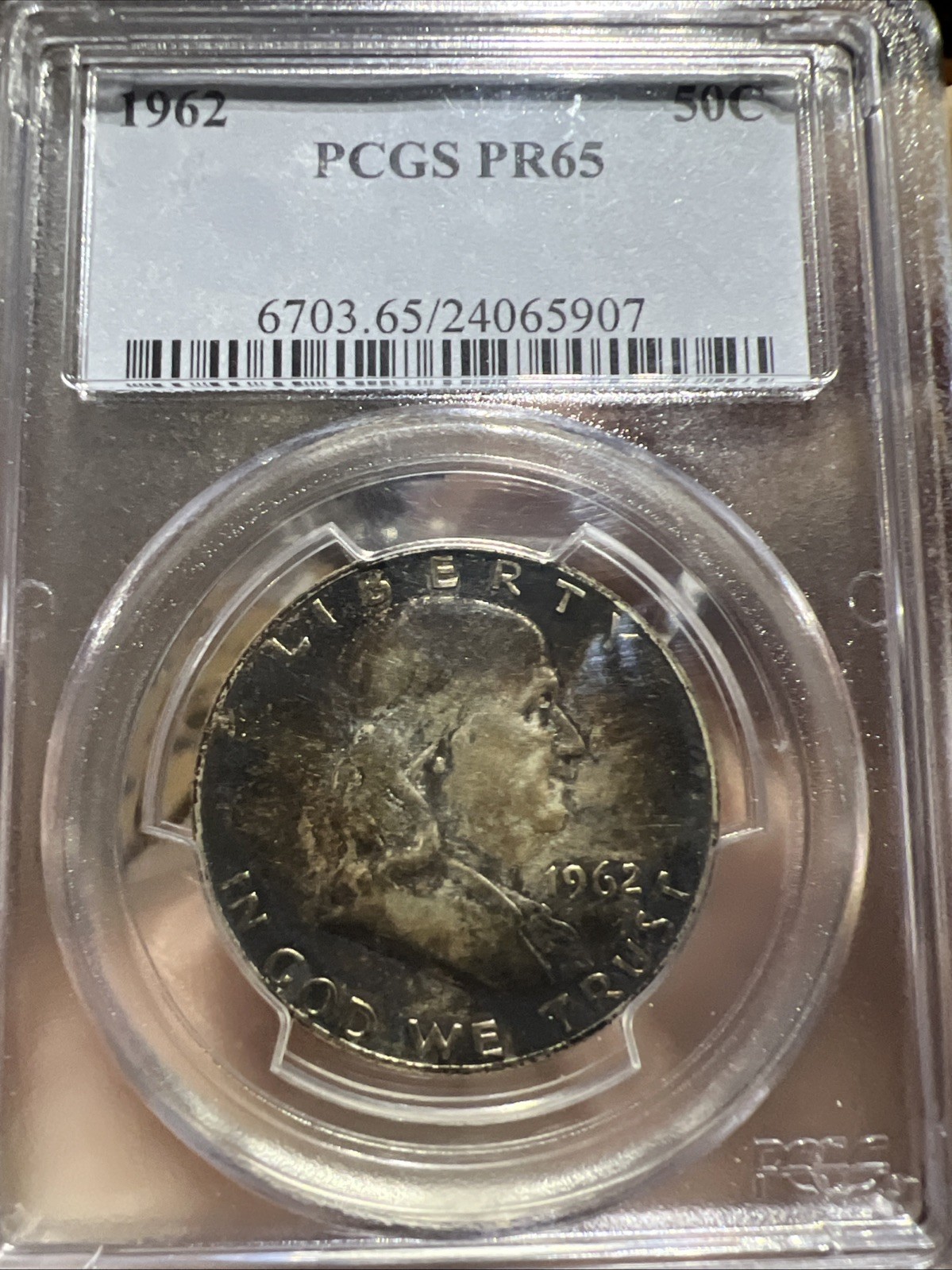 1962 PCGS PR65 Toned Franklin Half Dollar 50¢