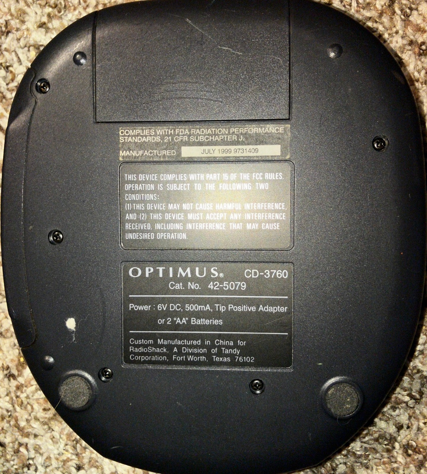 Optimus CD-3760 Portable Car CD Player - TESTED/WORKING