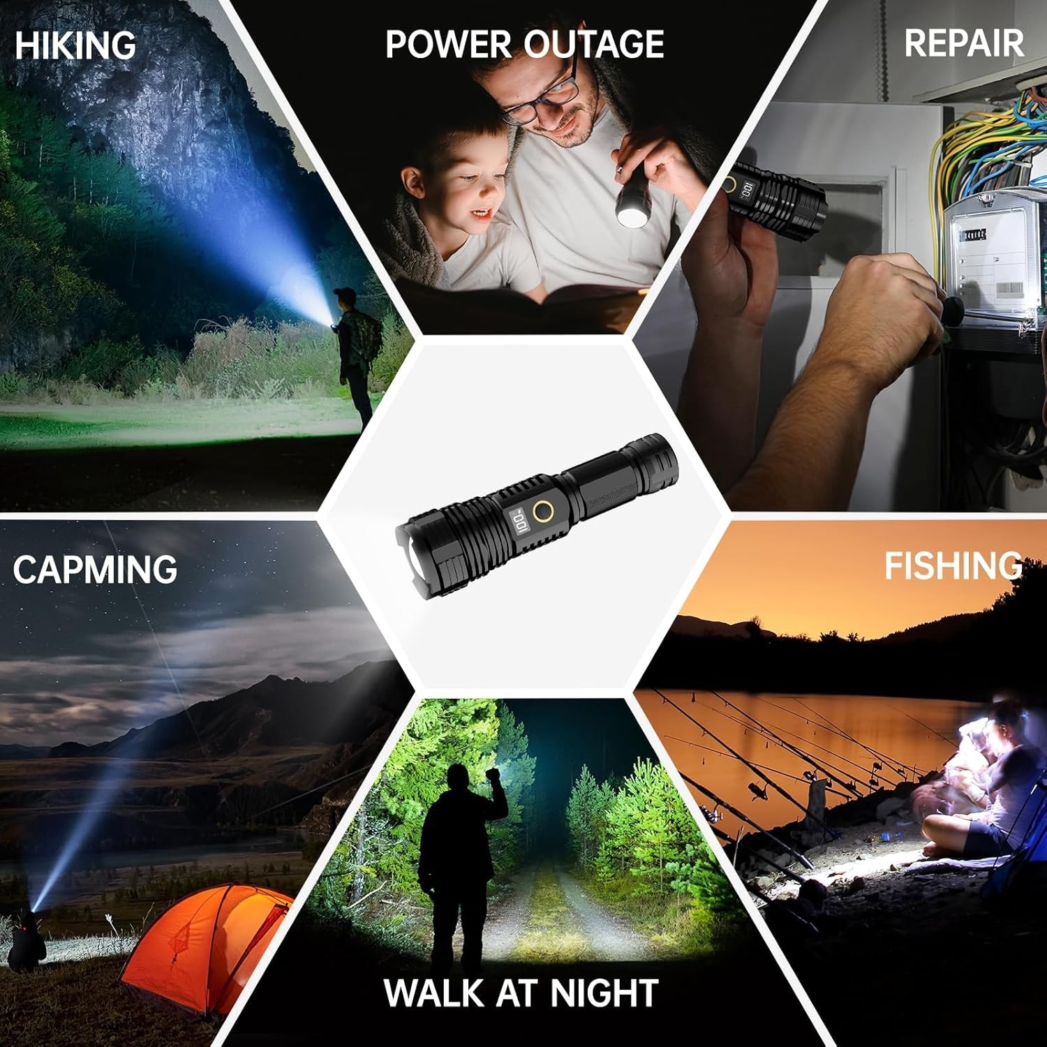 High Lumens Rechargeable LED Flashlight Waterproof Tactical Light for Camping